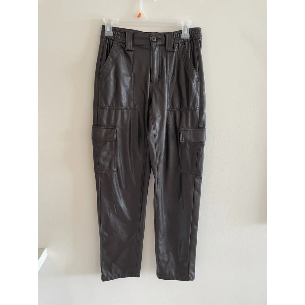 American Eagle Stretch Womens Brown Vegan Leather High Waisted Pants Size 2